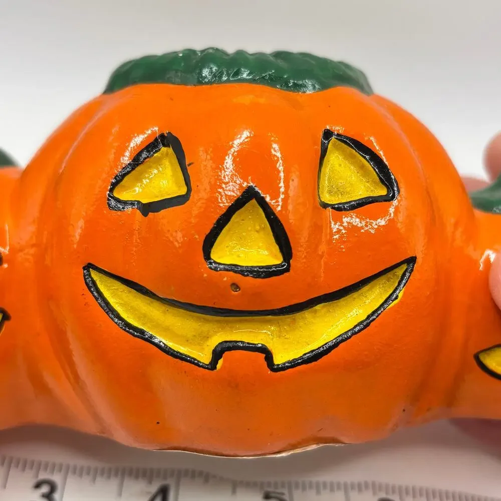 Vintage 90s Halloween Orange Jack-o-Lantern Ceramic Pumpkin Taper Candle Holder
